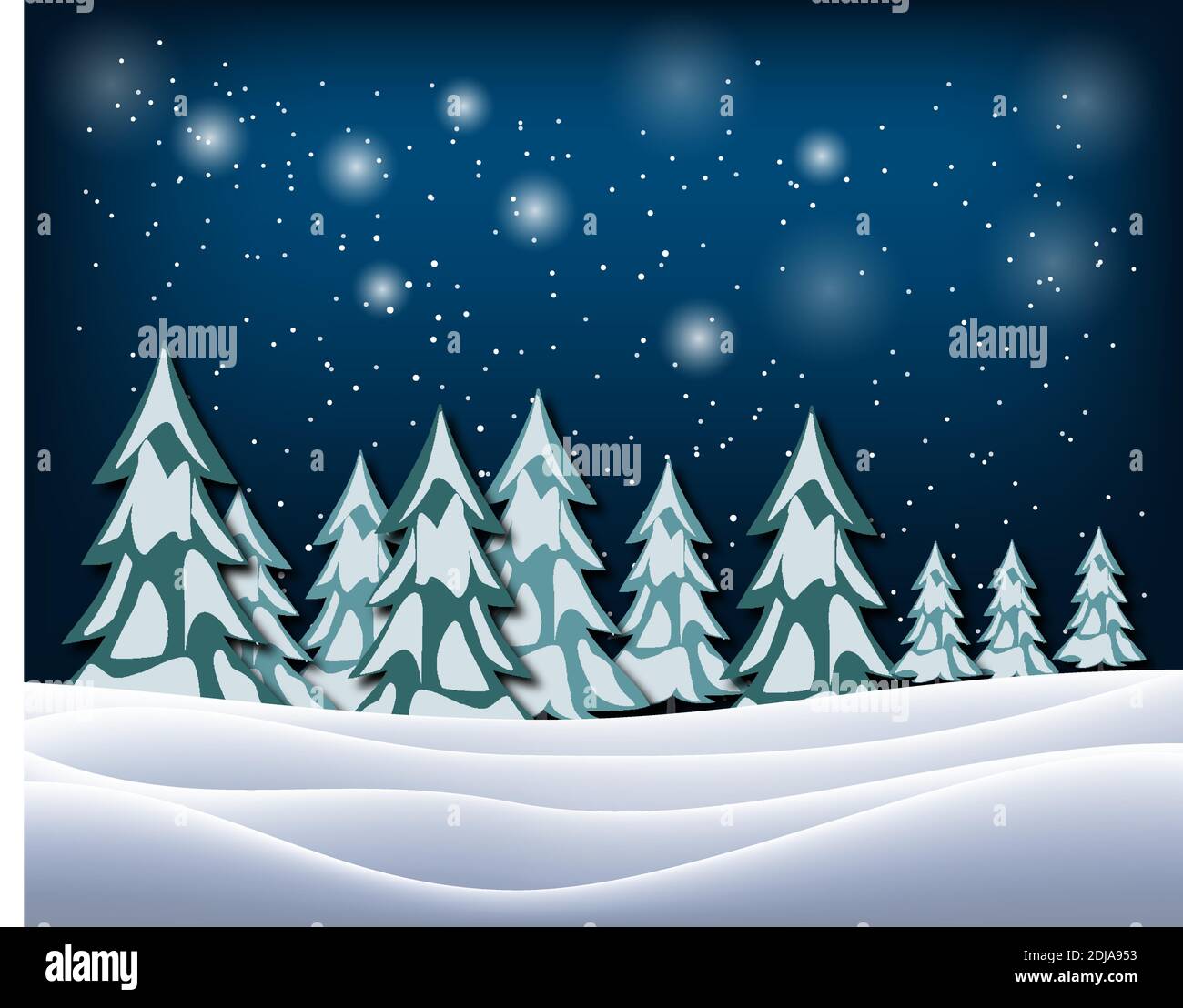 Vector nature series. Vector winter landscape with pine trees and ...