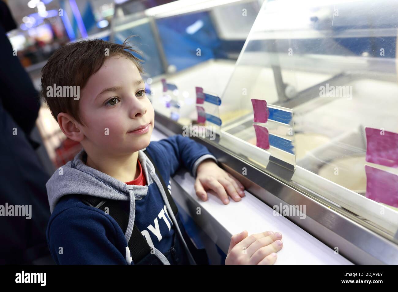 Child choosing ice cream in a cafe Stock Photo