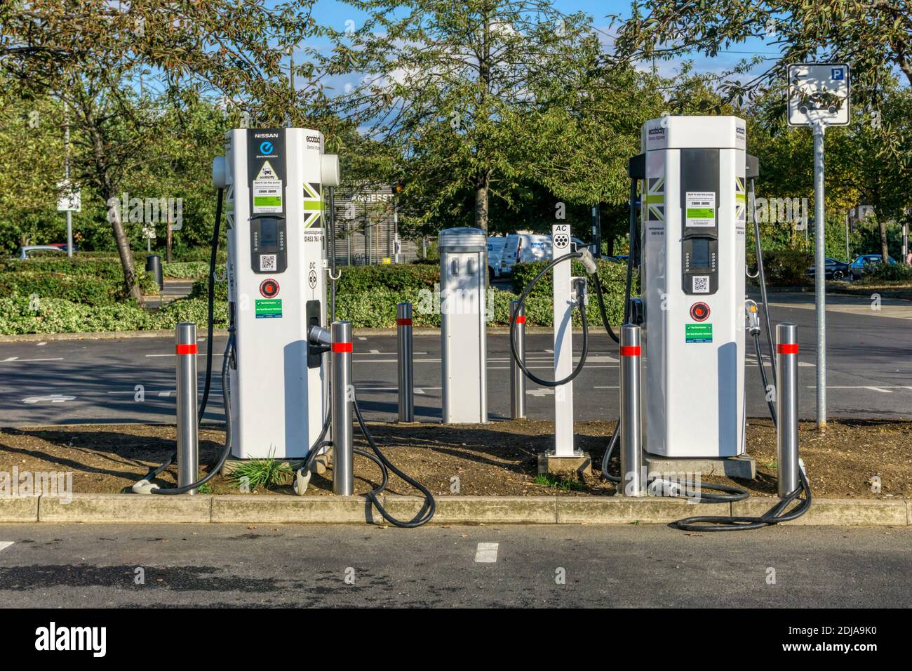 Ecotricity electric vehicle charging point at a service station. Stock Photo