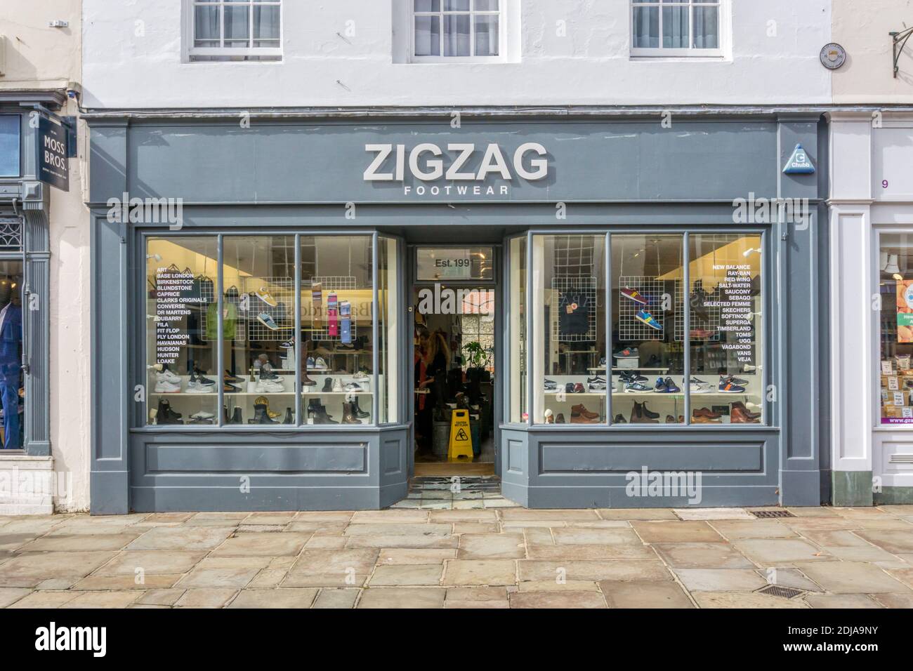 The premises of Zigzag independent shoe shop in South Street, Chichester. Stock Photo