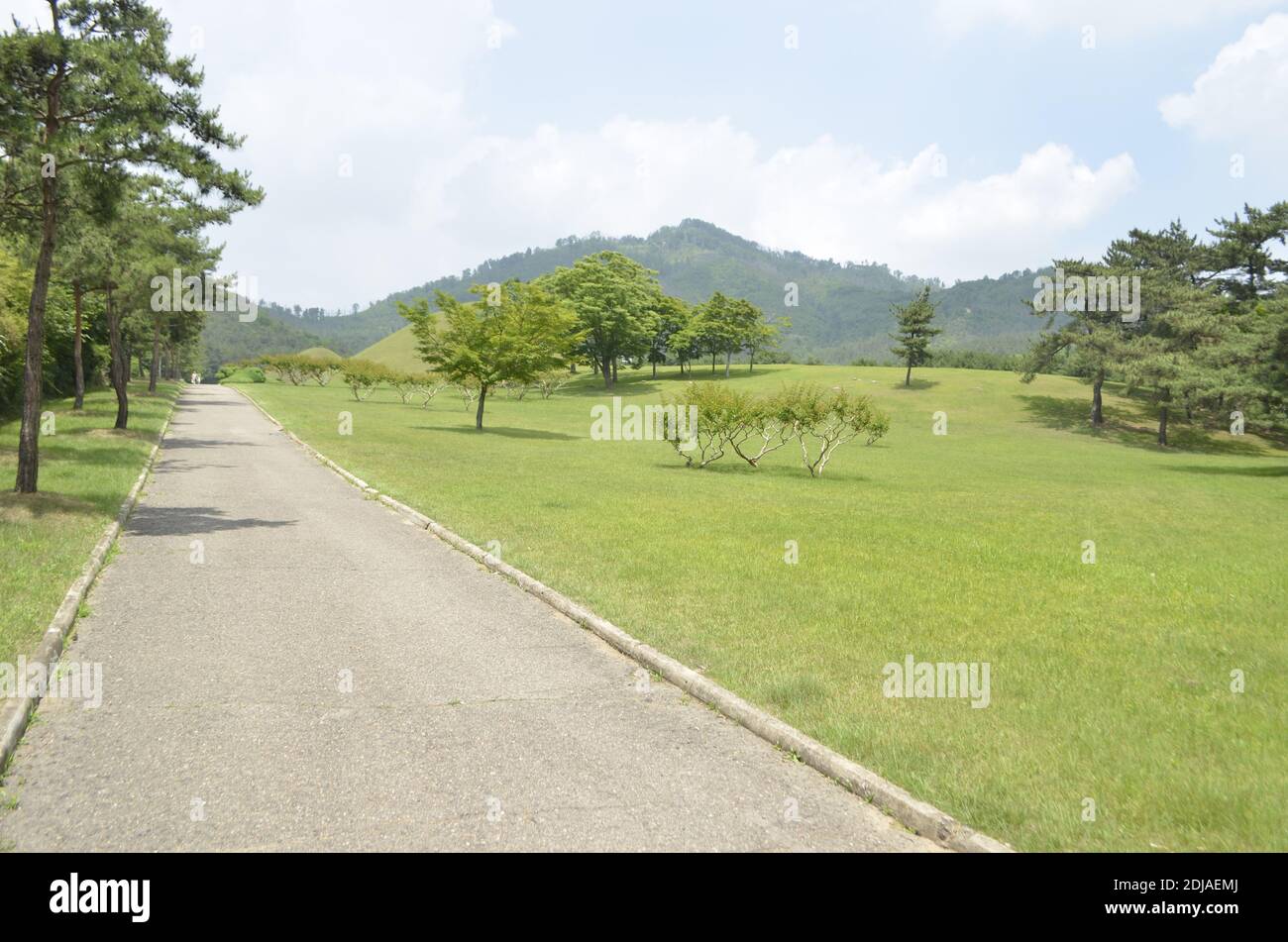 Path through the burial site of King Taejong Muyeol (Kik Chun-Chu) Stock Photo