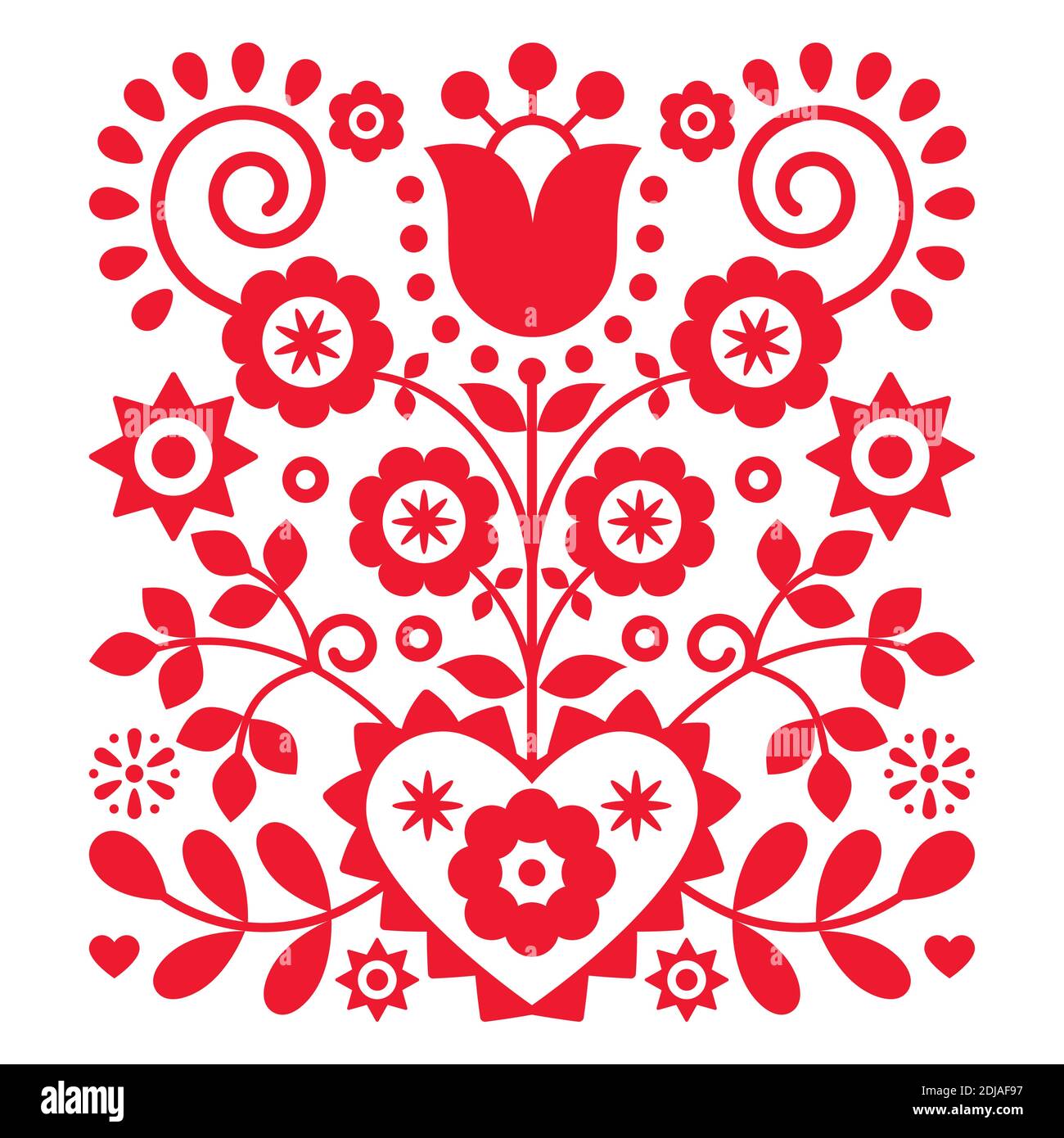 Floral folk art vector design from Nowy Sacz in Poland inspired by traditional highlanders embroidery Lachy Sadeckie Stock Vector