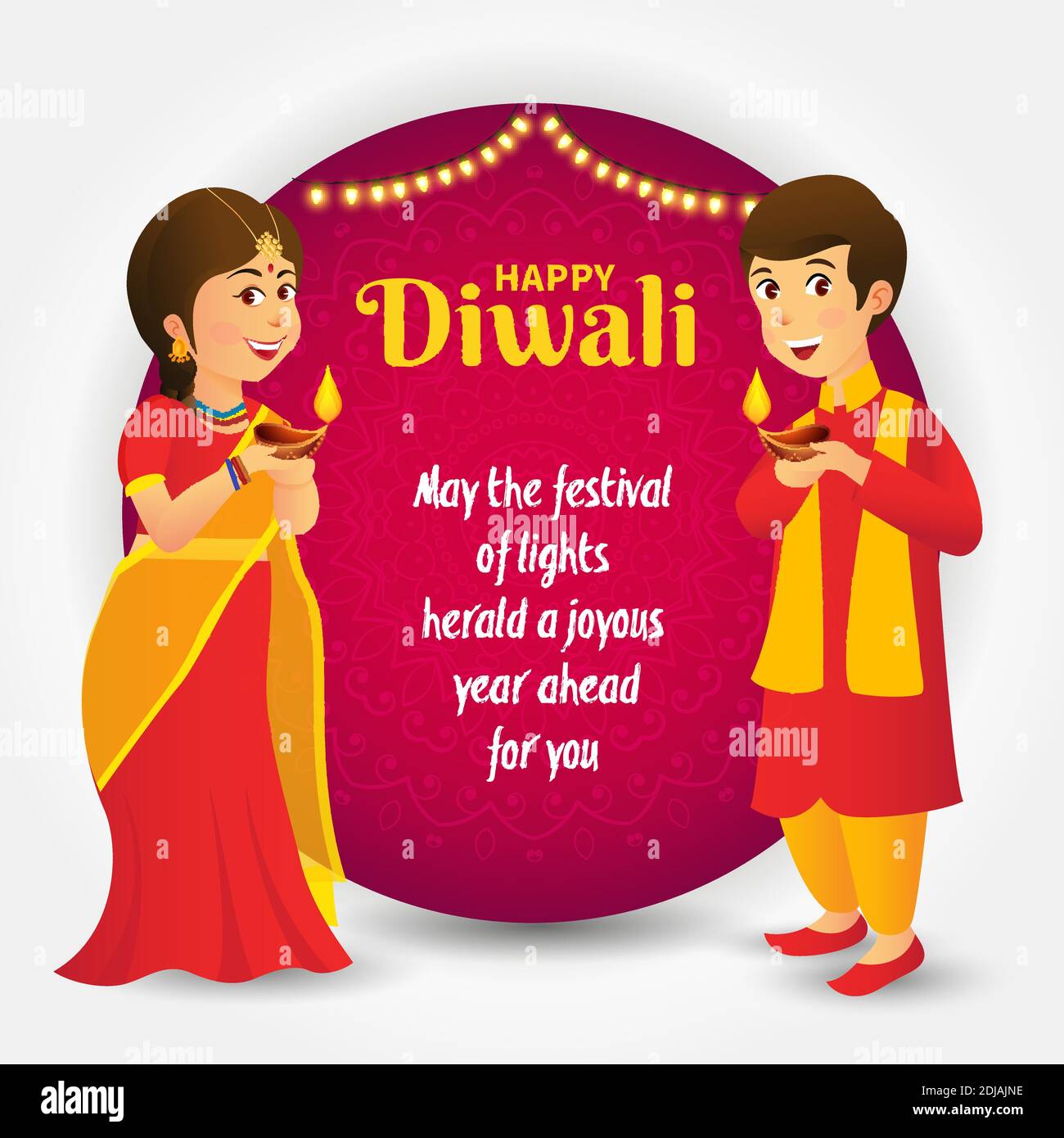 Cute cartoon indian kids in traditional clothes holding diya (oil lamp)  with template text celebrating the festival of lights Diwali or Deepavali  Stock Vector Image & Art - Alamy