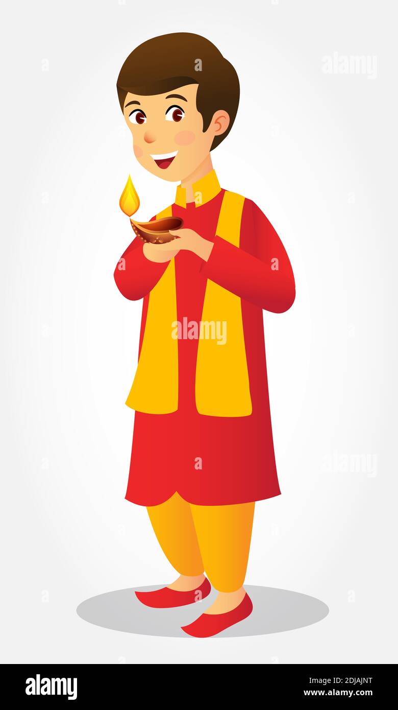 Cute carton indian boy holding diya (india oil lamp) celebrating the  festival of lights Diwali or Deepavali isolated on white background Stock  Vector Image & Art - Alamy