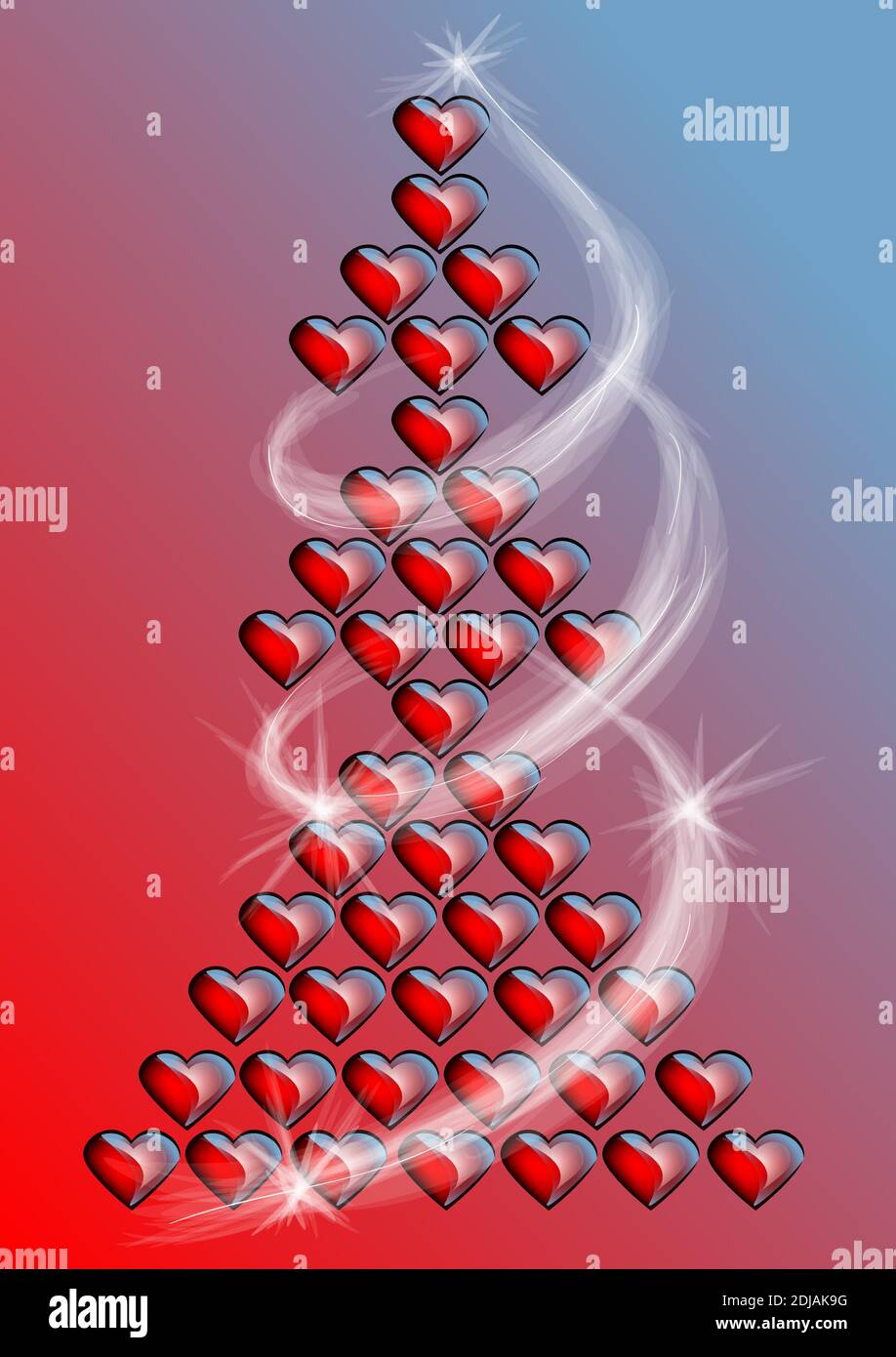 abstract christmas tree with hearts and light Stock Vector