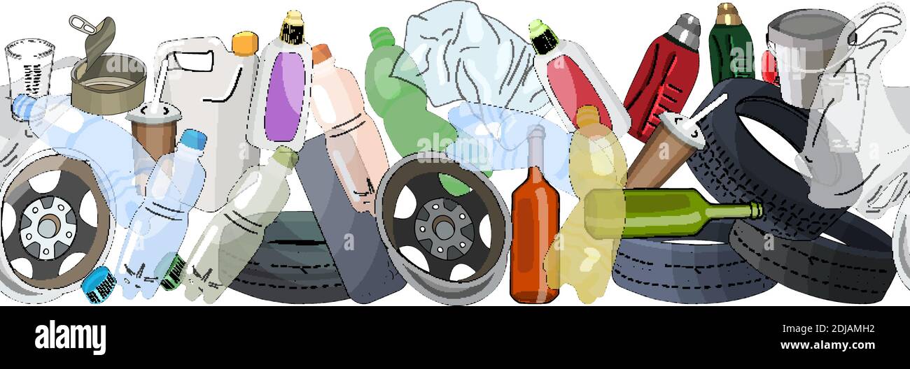 Different kinds of garbage. Seamless pattern brush. Stock Vector