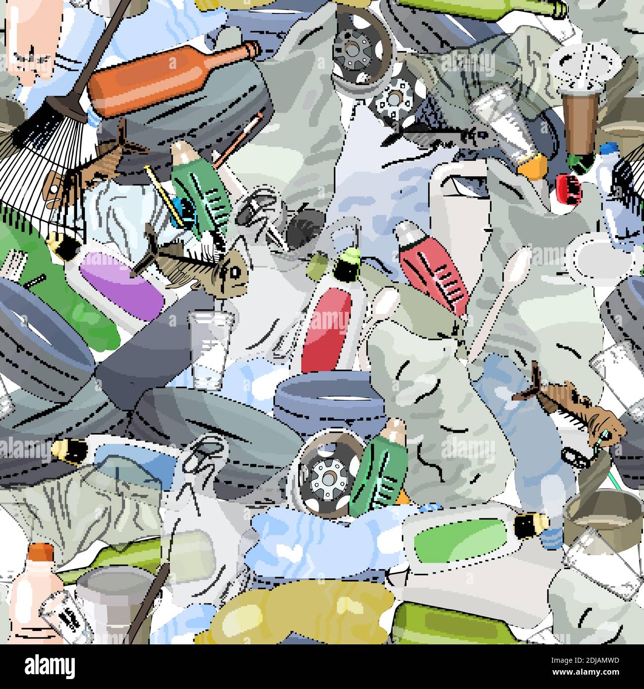 Seamless pattern with different kinds of plastic garbage. The concept ...