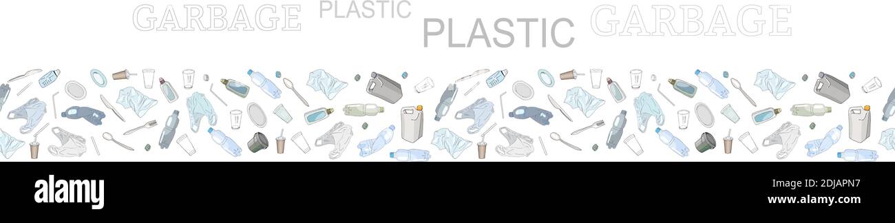 Different kinds of plastic garbage. Seamless pattern brush. The concept ...
