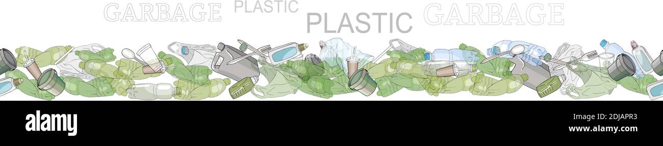 Different kinds of plastic garbage. Seamless pattern brush. The concept ...
