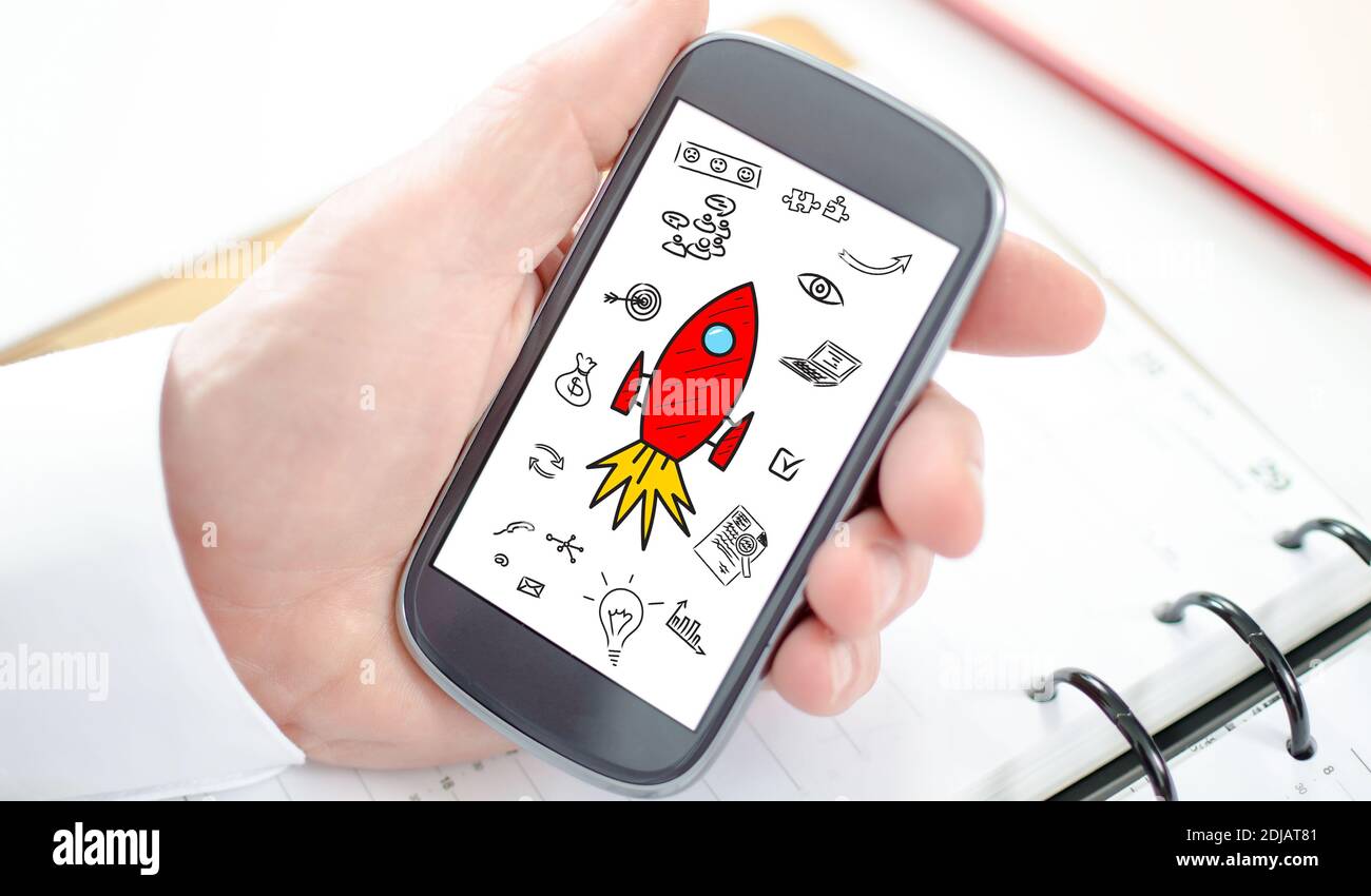 Start up concept shown on a smartphone screen Stock Photo