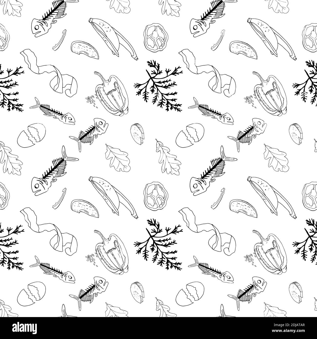 Outline seamless pattern with sorted organic garbage isolated on white ...