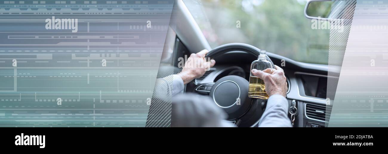 Man drinking alcohol while driving a car. panoramic banner Stock Photo ...