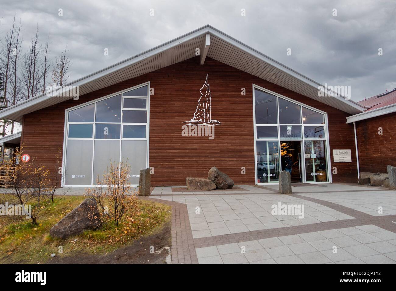 Geysir Visitor Centre And Gift Store The Hot Springs Area In Southwestern Iceland Home Of The Great Geyser Stock Photo