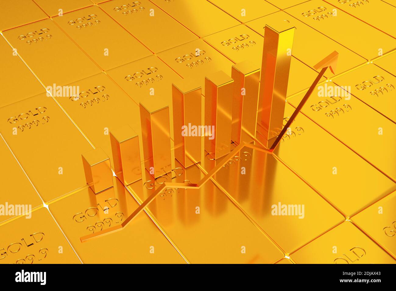 Investing in gold stocks, gold trading concept, 3d illustration