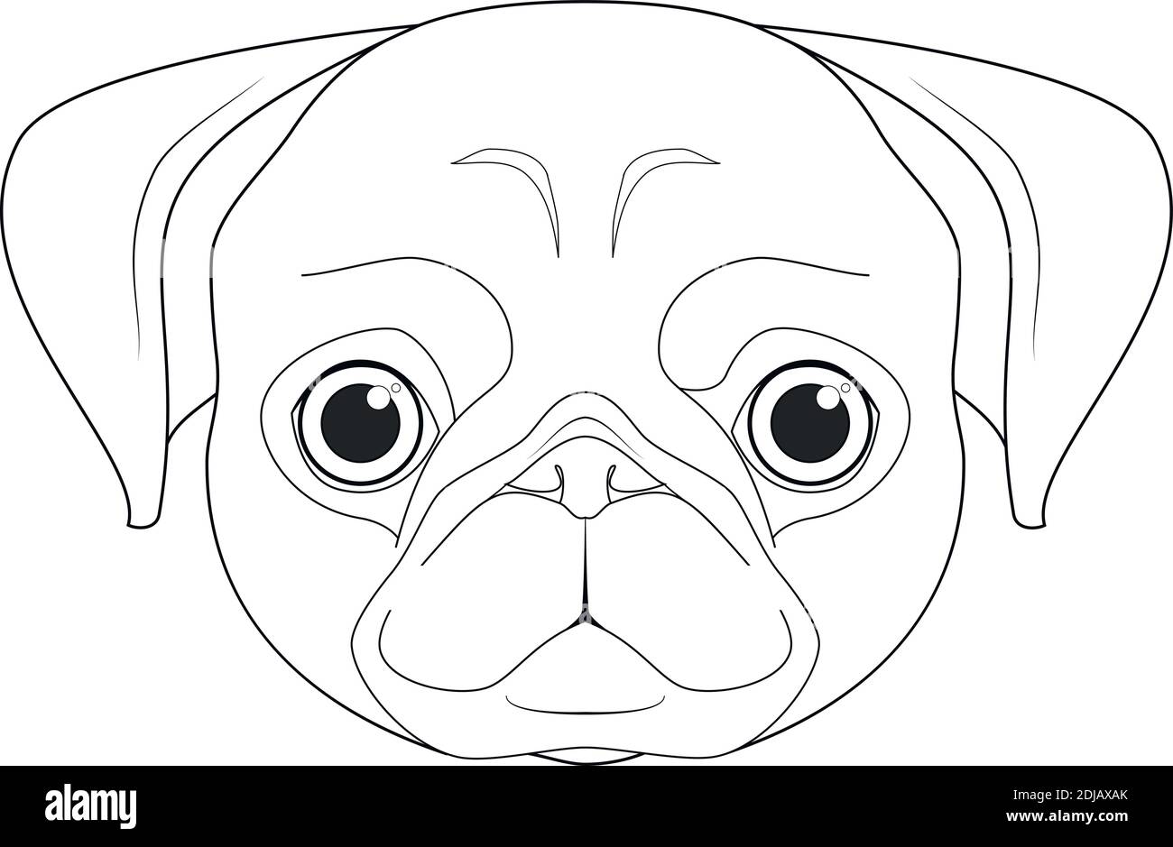 Pug dog easy coloring cartoon vector illustration. Isolated on white