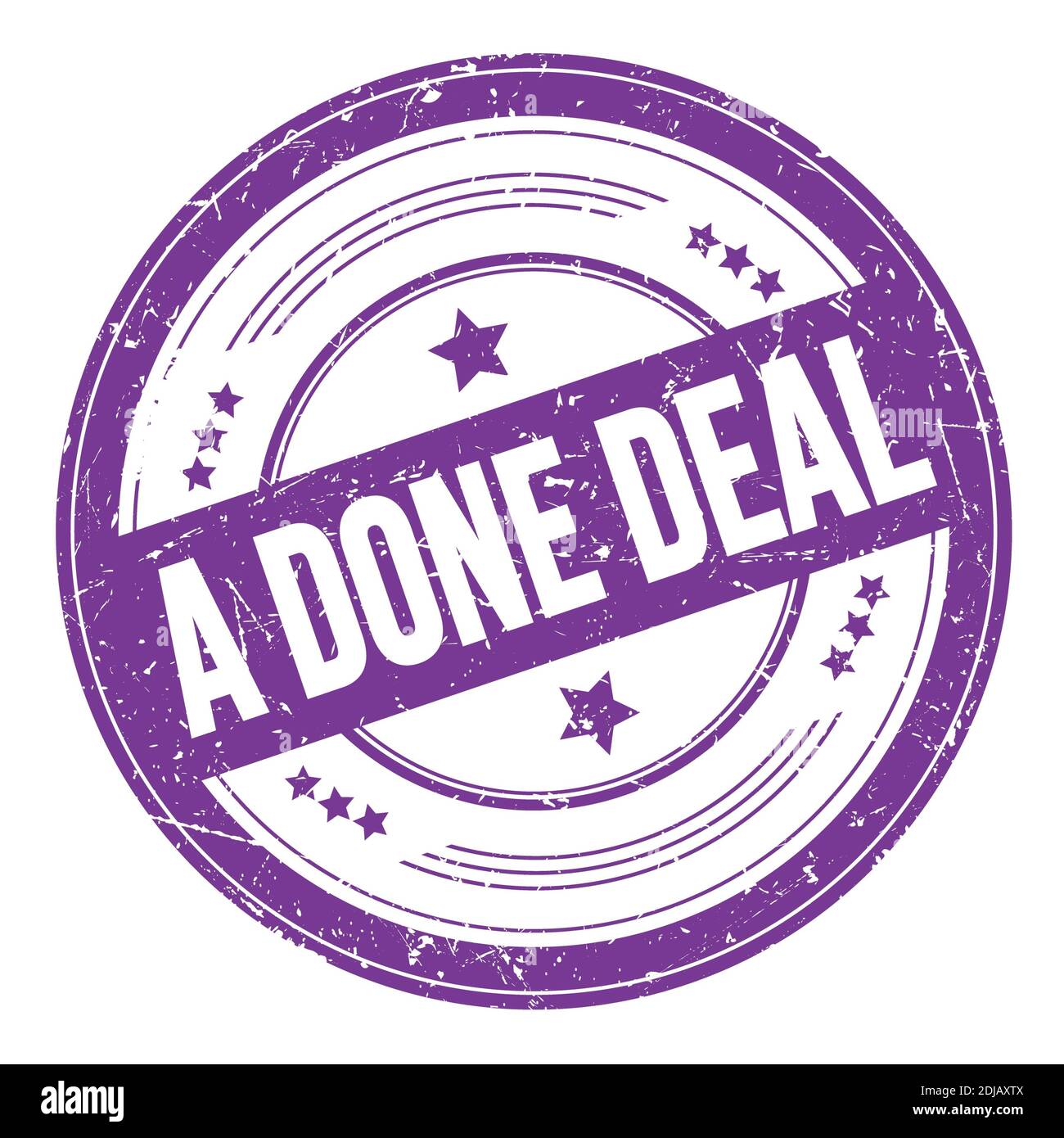 A DONE DEAL text on violet indigo round grungy texture stamp. Stock Photo