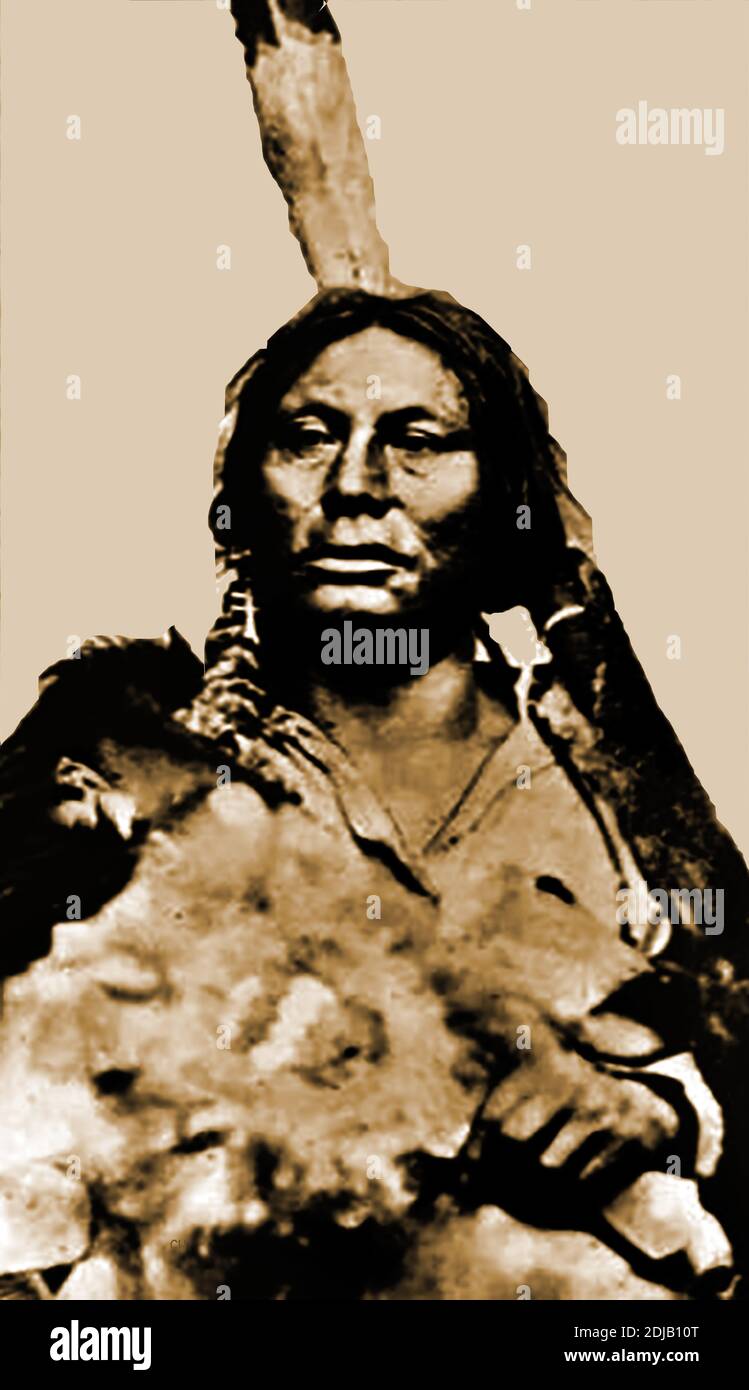 A old portrait of Gall Hunkpapa, ( 1840– 1894) Sioux Indian Warrior Chief. Known in his own Lakota language as Phizí. He fought  in the wars against the war against the United States including in the position of beingone of the commanders in the Battle of Little Bighorn.He is credited with Crazy Horse of defining native Indian tribes strategies in that battle when he sensed that Custer would try to attempt a two pronged attack . In late 1876, many of the Hunkpapa bands crossed over the border into Canada but back to the United States in 1880 and surrendered. Stock Photo