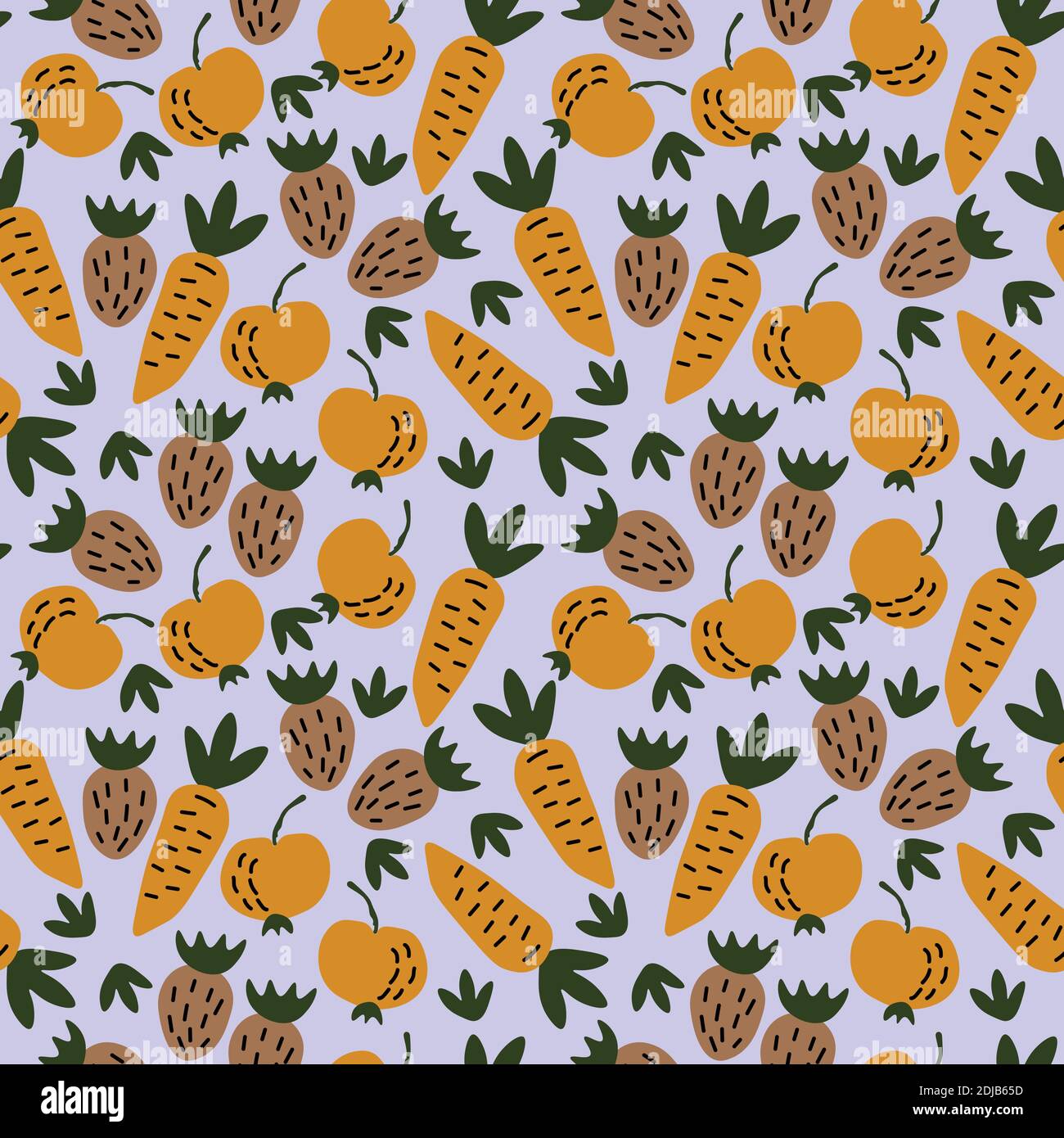 Seamless fruits freehand vector pattern Stock Vector