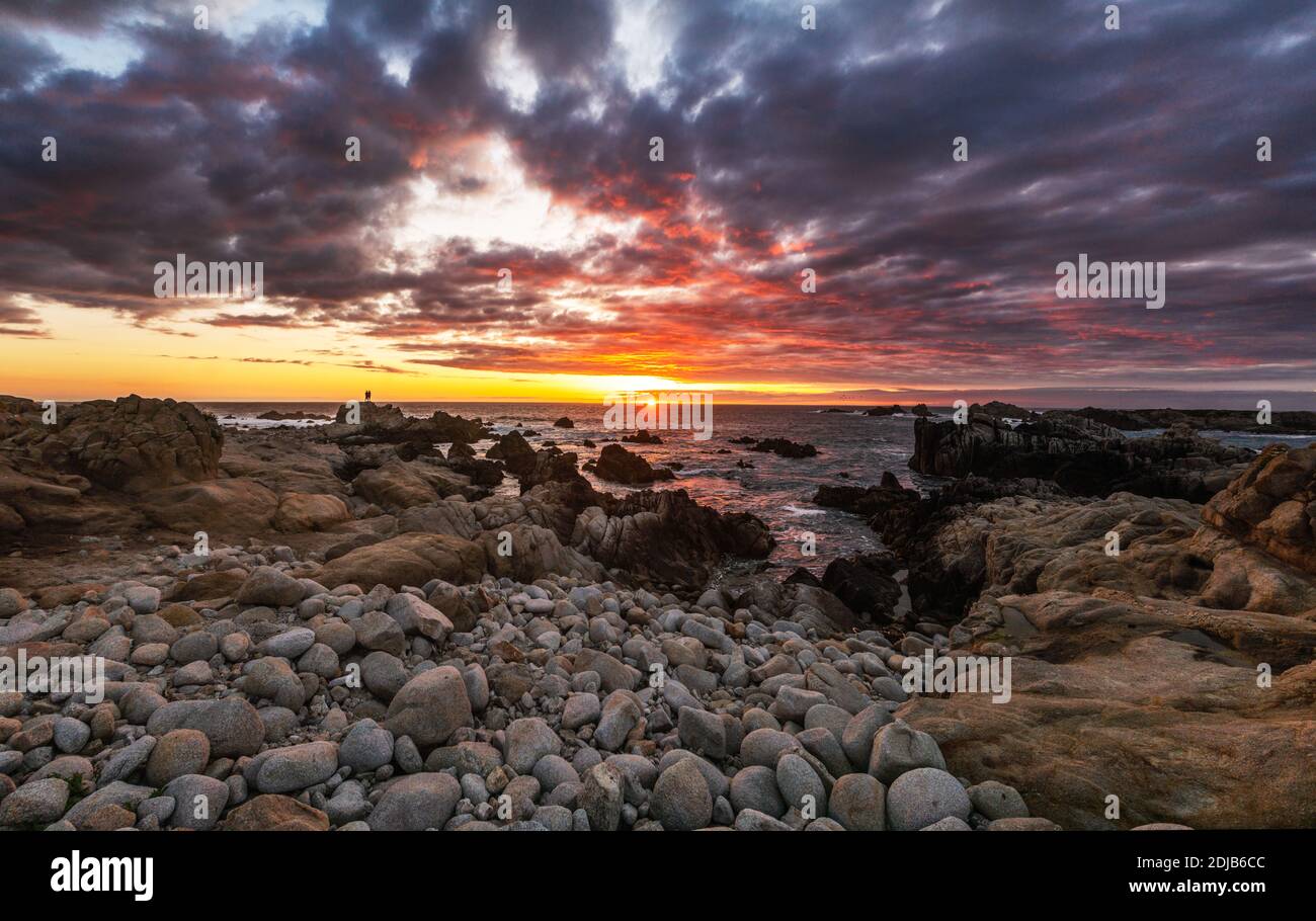 Panoramic sunset image from Point Pinos at the southern end of Montery Bay, California Stock Photo