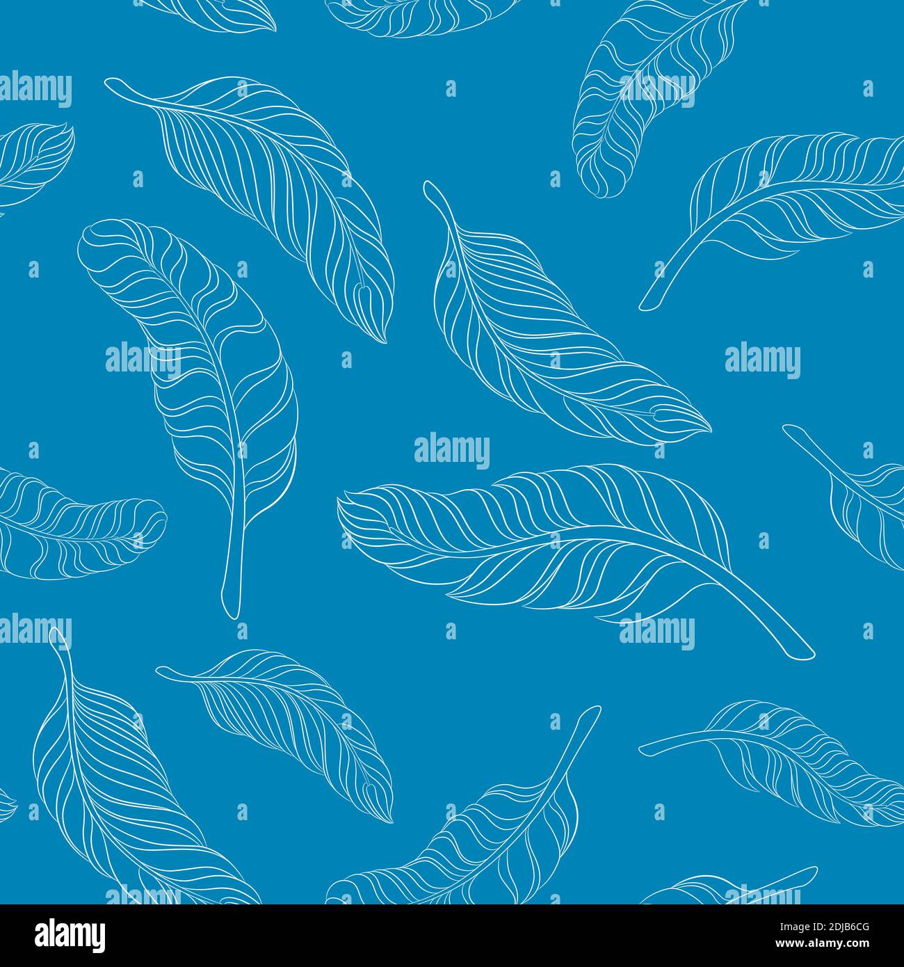 seamless pattern feathers on a blue background. Stock Vector