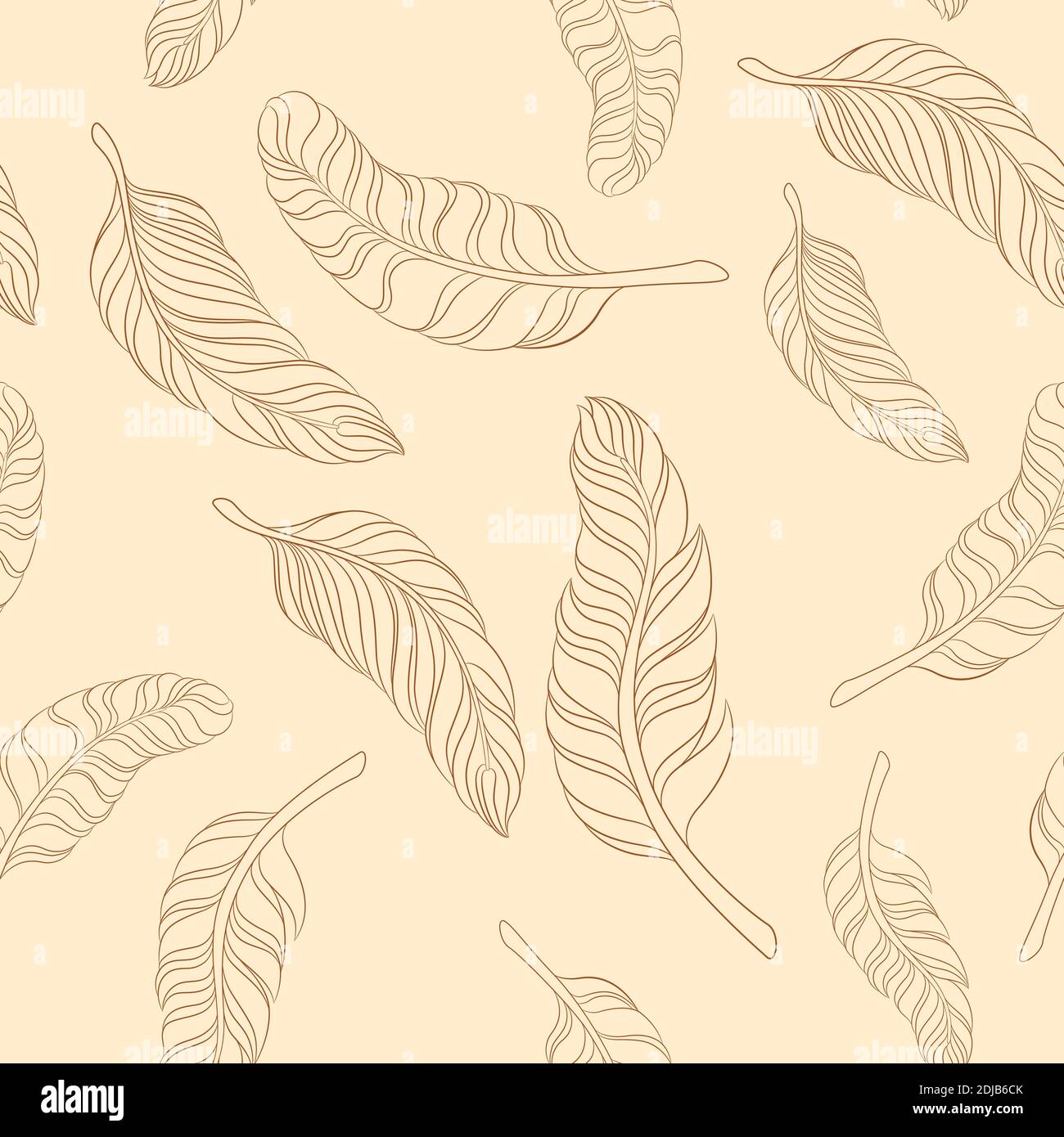 seamless pattern feathers on a beige background. Stock Vector