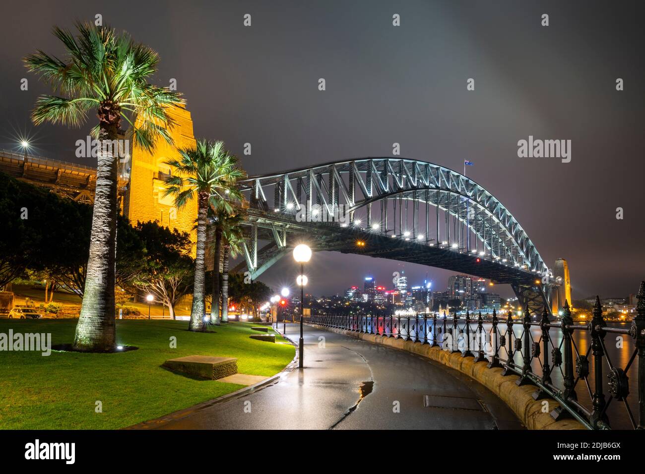 Sydney harbour with harbour bridge and opera house at night Stock Photo