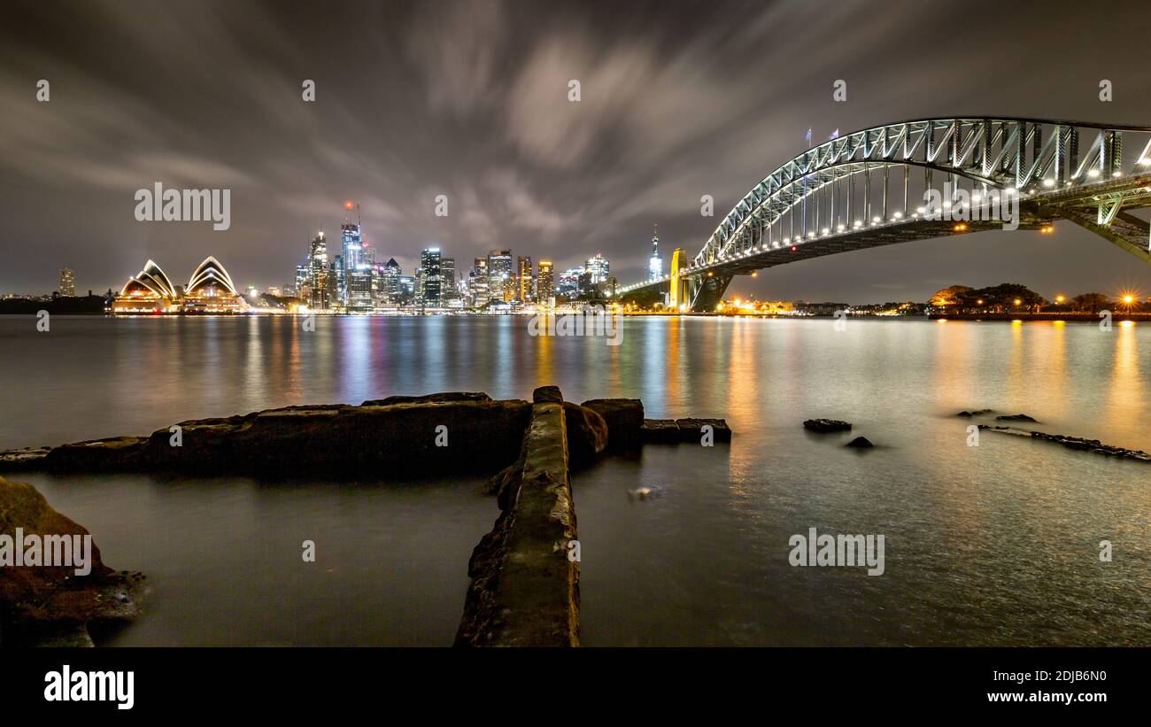 Sydney harbour bridge at night Stock Photo