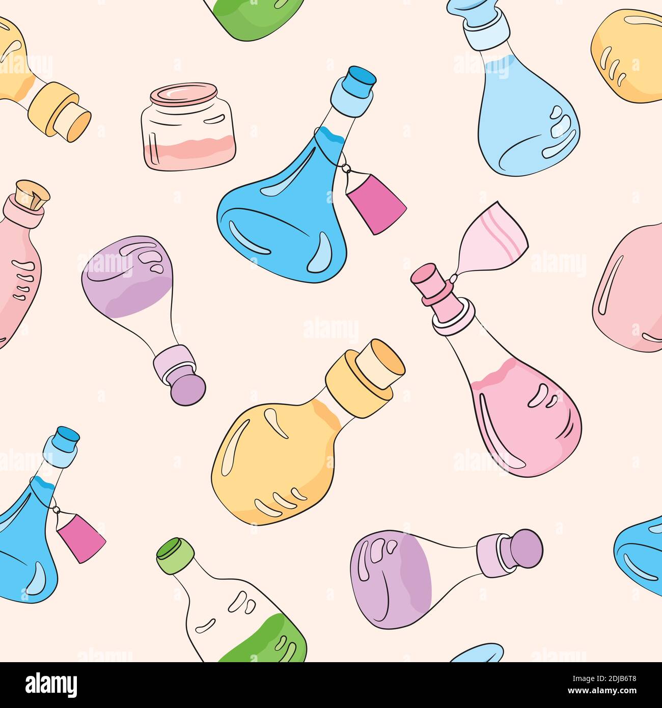 Jars seamless pattern on a beige background. Stock Vector