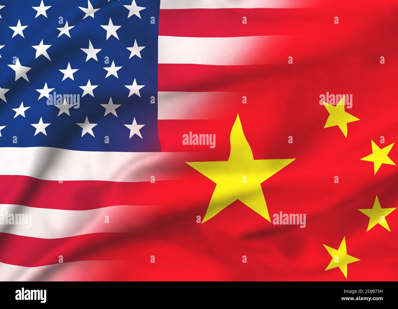A waving mixed USA (United States of America and Chinese (People's Republic of China) Flag to symbolize cooperation or tension between the two countri Stock Photo