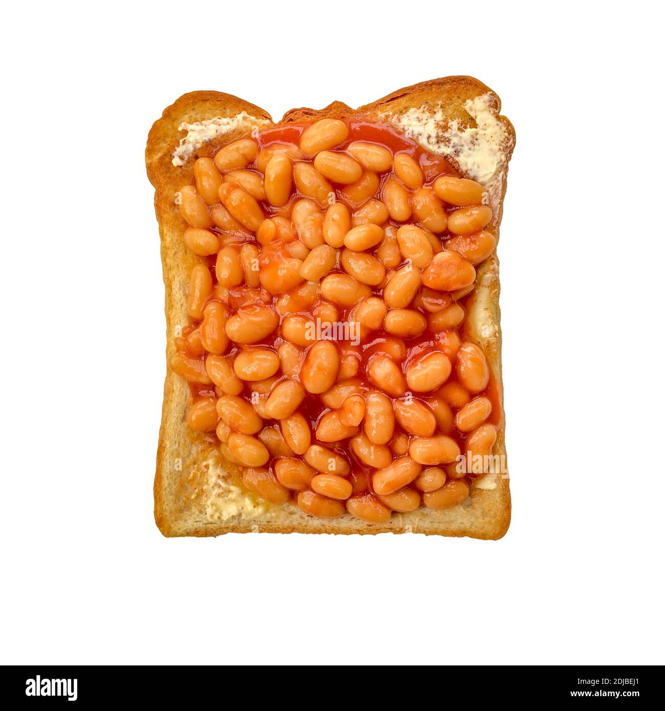 Closeup Of Baked Beans On Bread Over White Background Stock Photo Alamy