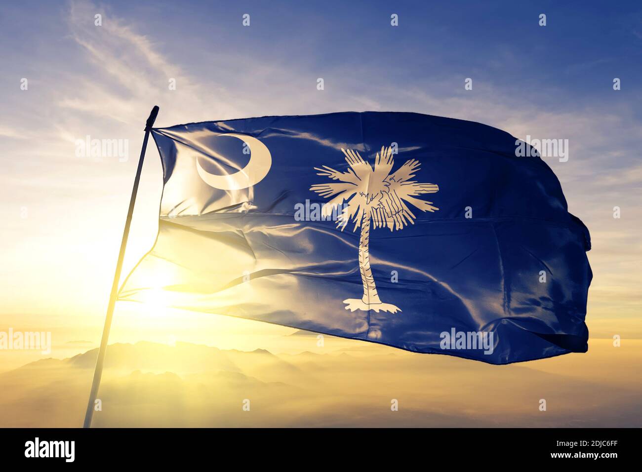 South Carolina state of United States flag waving on the top sunrise