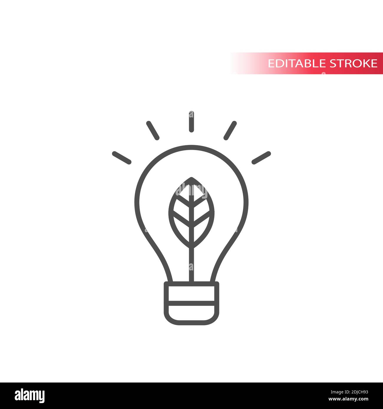 Lightbulb with leaf thin line icon. Eco or ecology, green energy concept outline symbol, editable stroke. Stock Vector