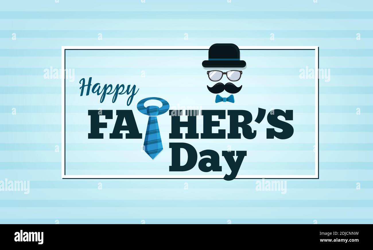 Happy Fathers Day Hat With Mustache Icons With Greeting Text