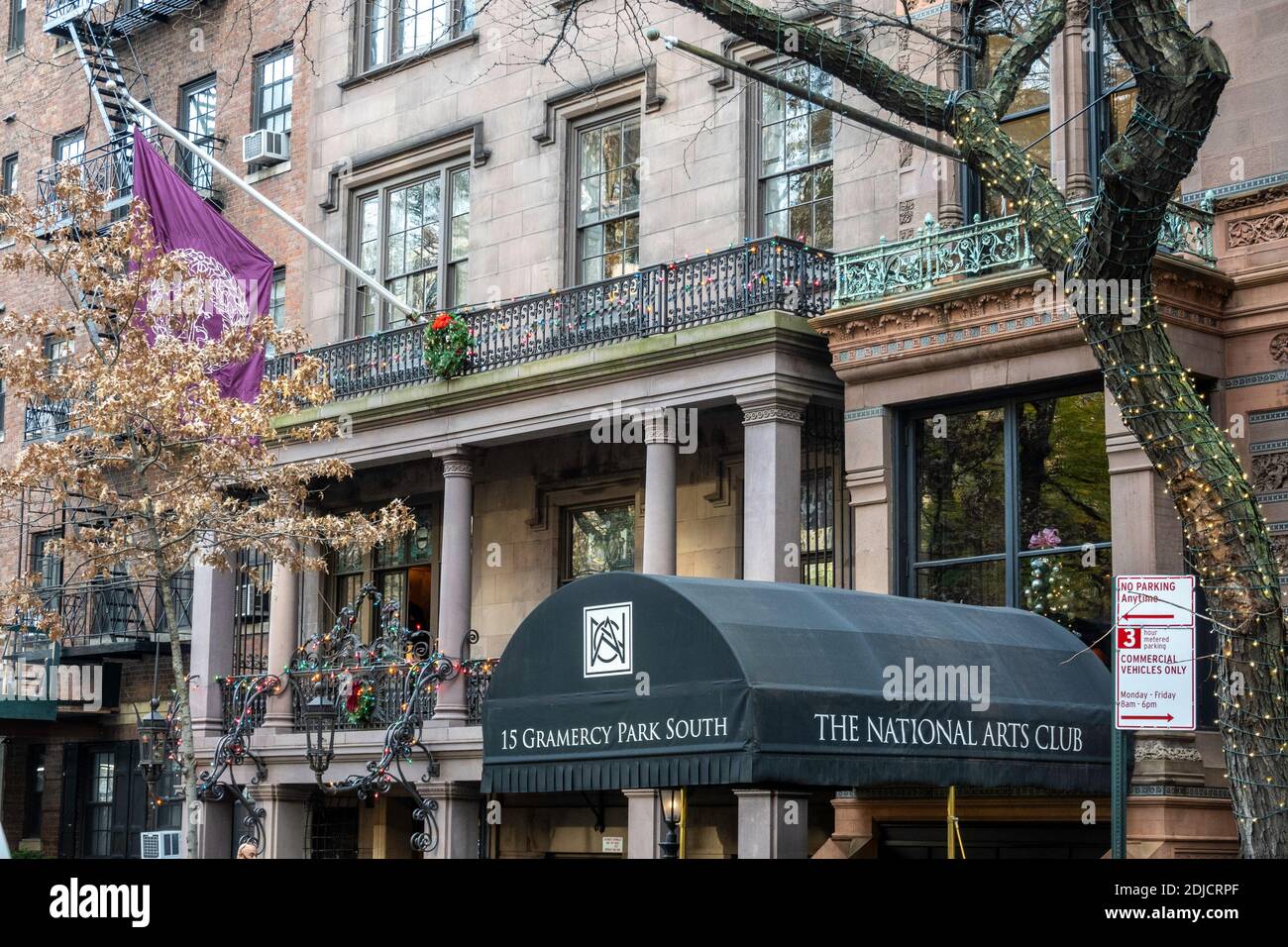 Holiday season at The National Arts Club at Gramercy Park, NYC, USA Stock Photo