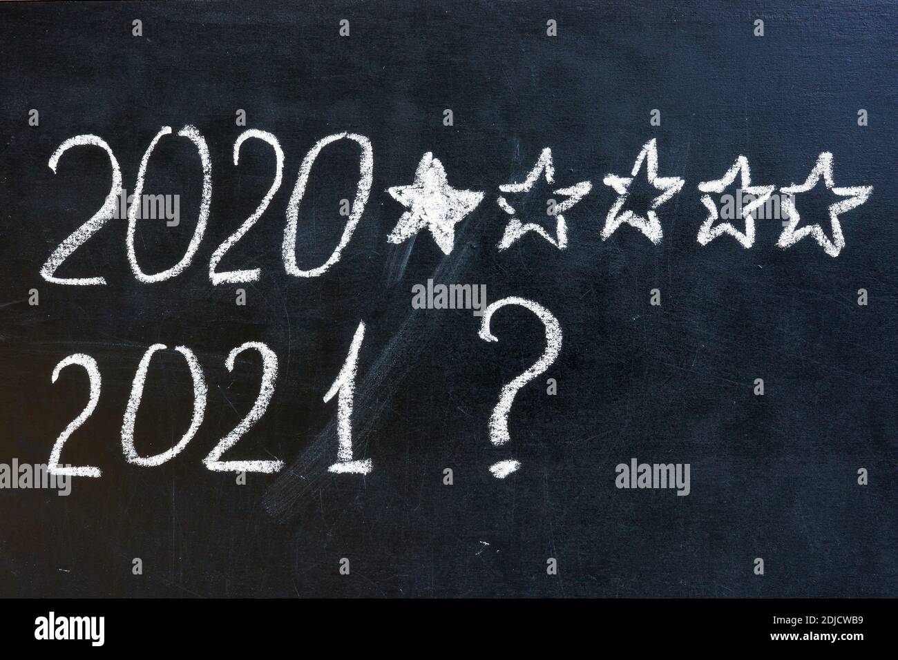 2020 one star rate and 2021 question mark. Expectations concept. Stock Photo