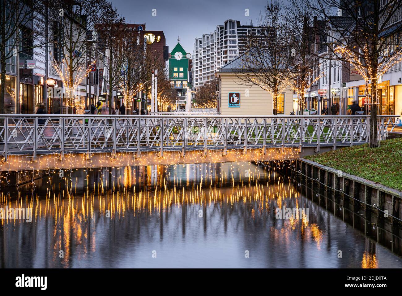 Zaandam City Centre featuring the Canal taken at dusk Stock Photo