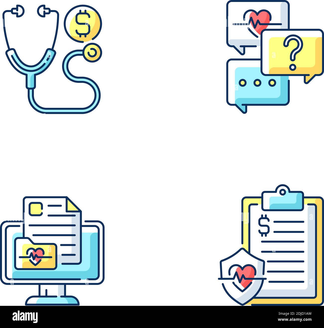 Full-service telehealth platform RGB color icons set Stock Vector
