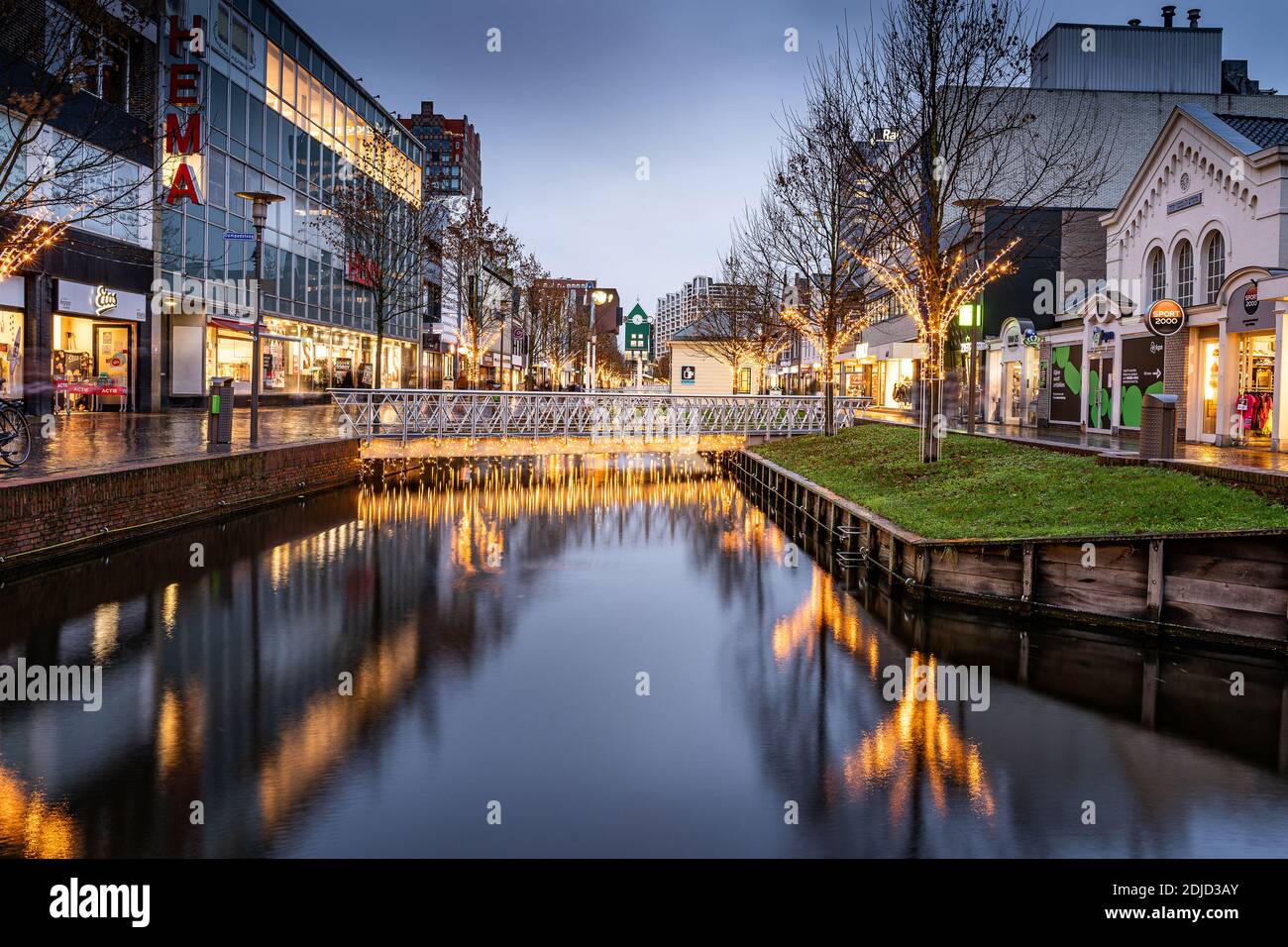 Zaandam City Centre featuring the Canal taken at dusk Stock Photo