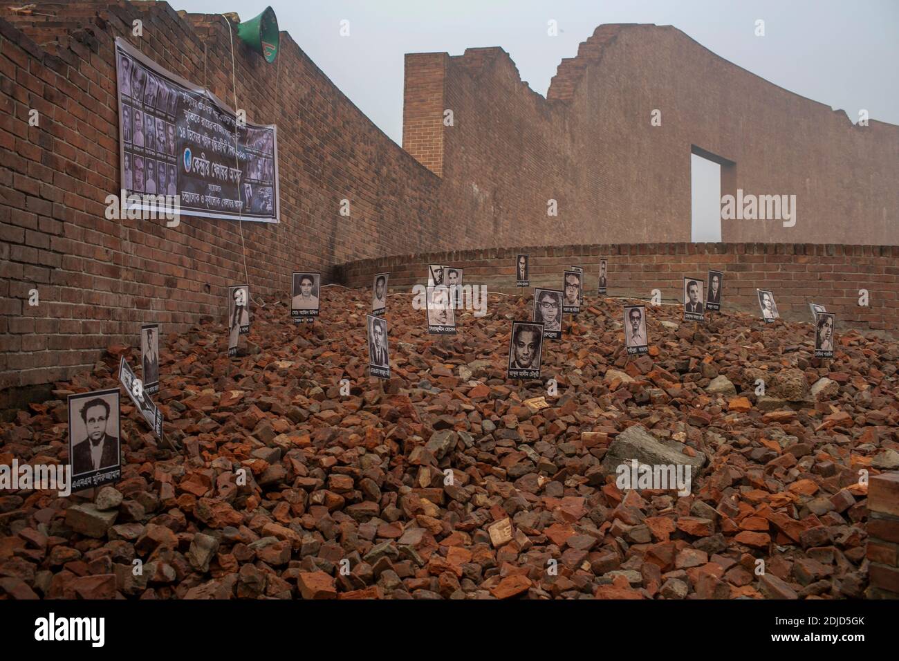 Portraits of intellectuals who were killed on 14th December are seen in ...
