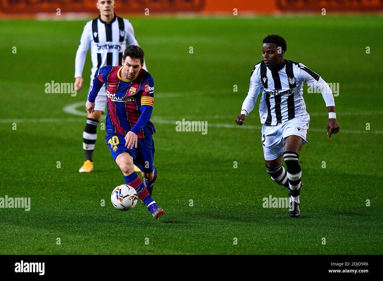 BARCELONA, SPAIN - DECEMBER 13: Lionel Messi of FC Barcelona, Mickael ...