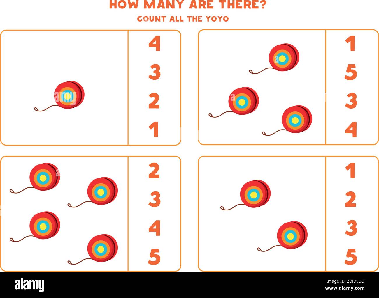 Counting game for kids. Count all cartoon yoyo. Worksheet for children
