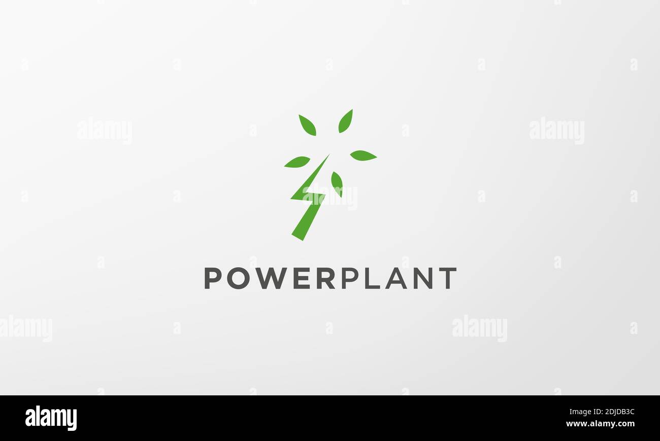 green lightning leaf plant logo in a modern and minimal shape Stock