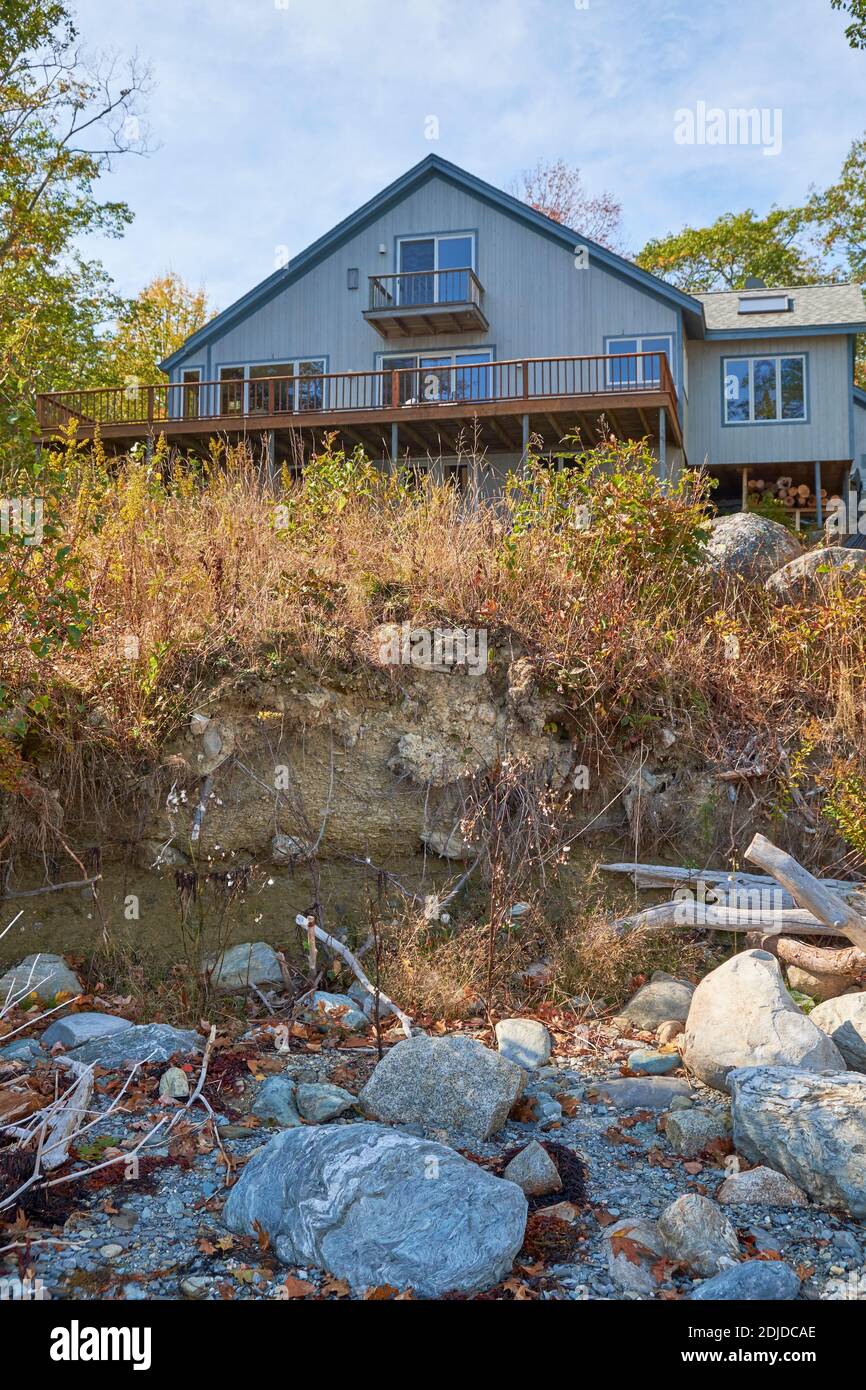 A house next to the shoreline of Union River Bay overlooks erosion of