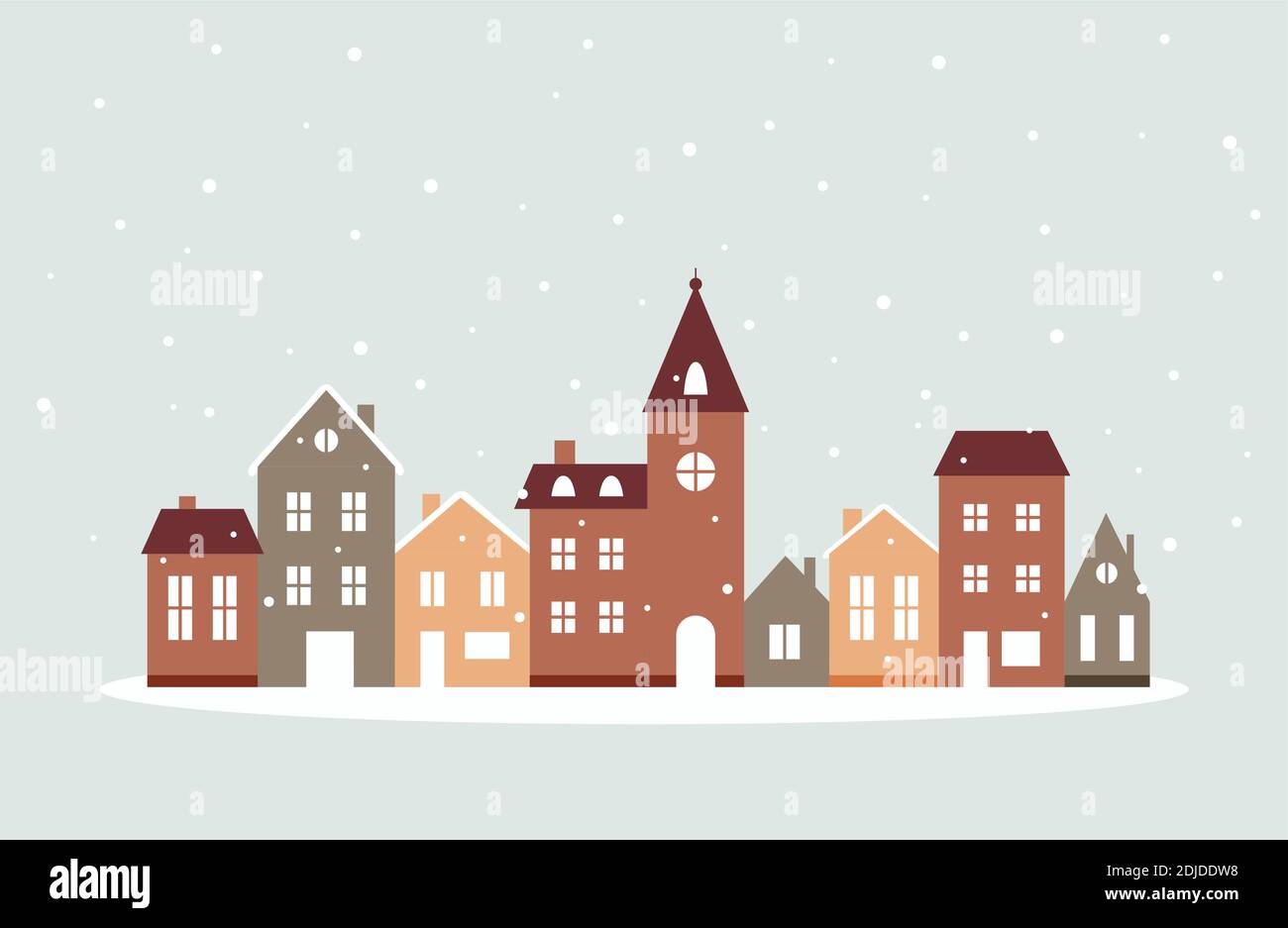 Winter houses with snow, cute vector illustration in flat style Stock ...