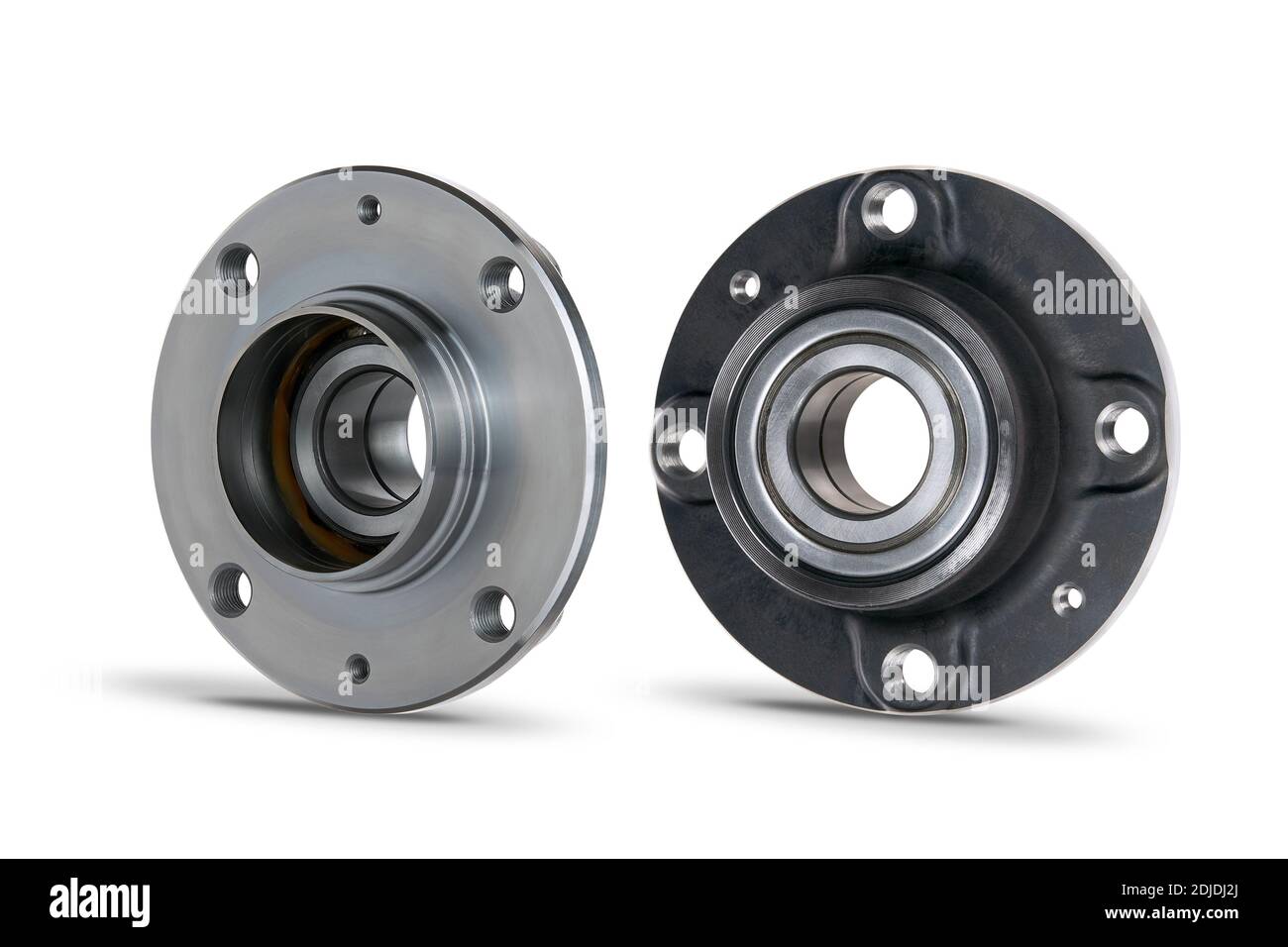 Isolate. Auto parts. Two wheel bearings close-up on a white background. Front and back views. For advertising, catalogs, educational materials. Stock Photo