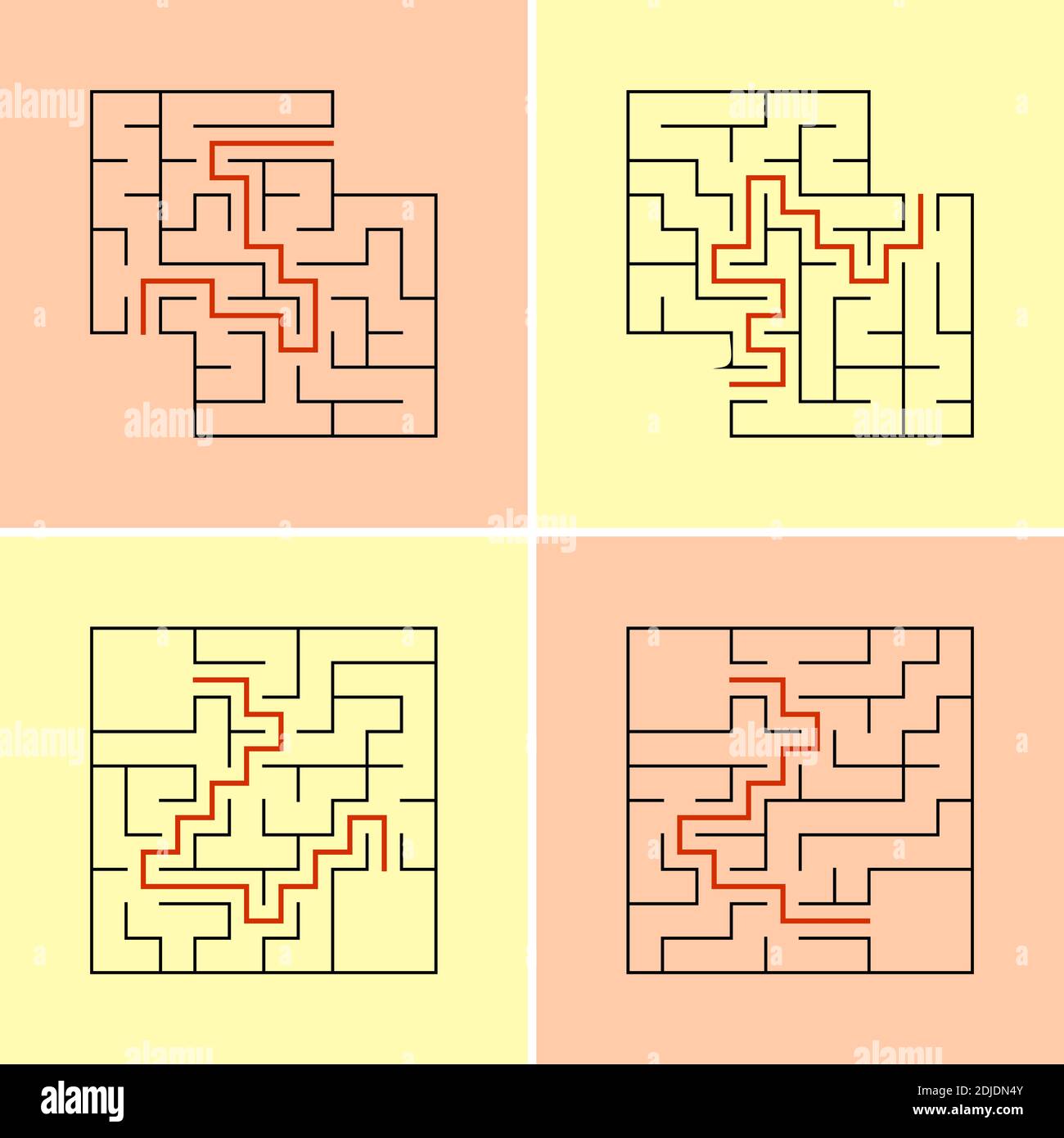 Set of abstract square labyrinths. A game for children. A simple flat ...