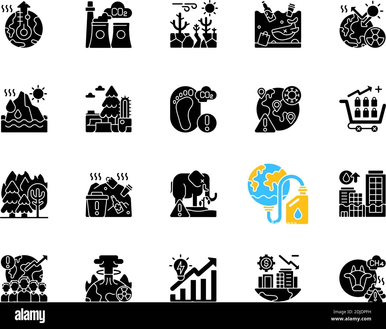 Global warming black glyph icons set on white space Stock Vector Image ...