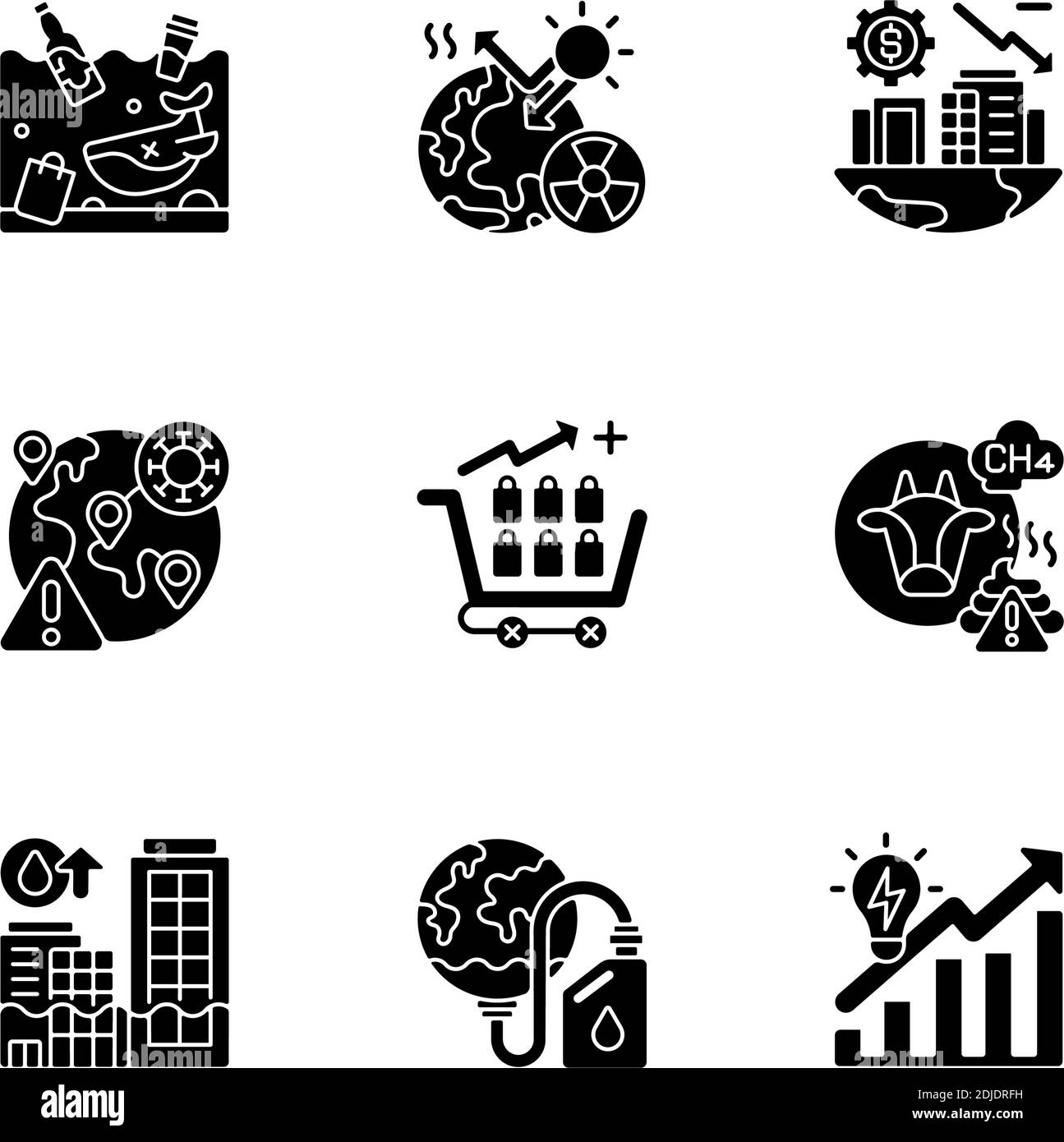 Global warming black glyph icons set on white space Stock Vector Image ...