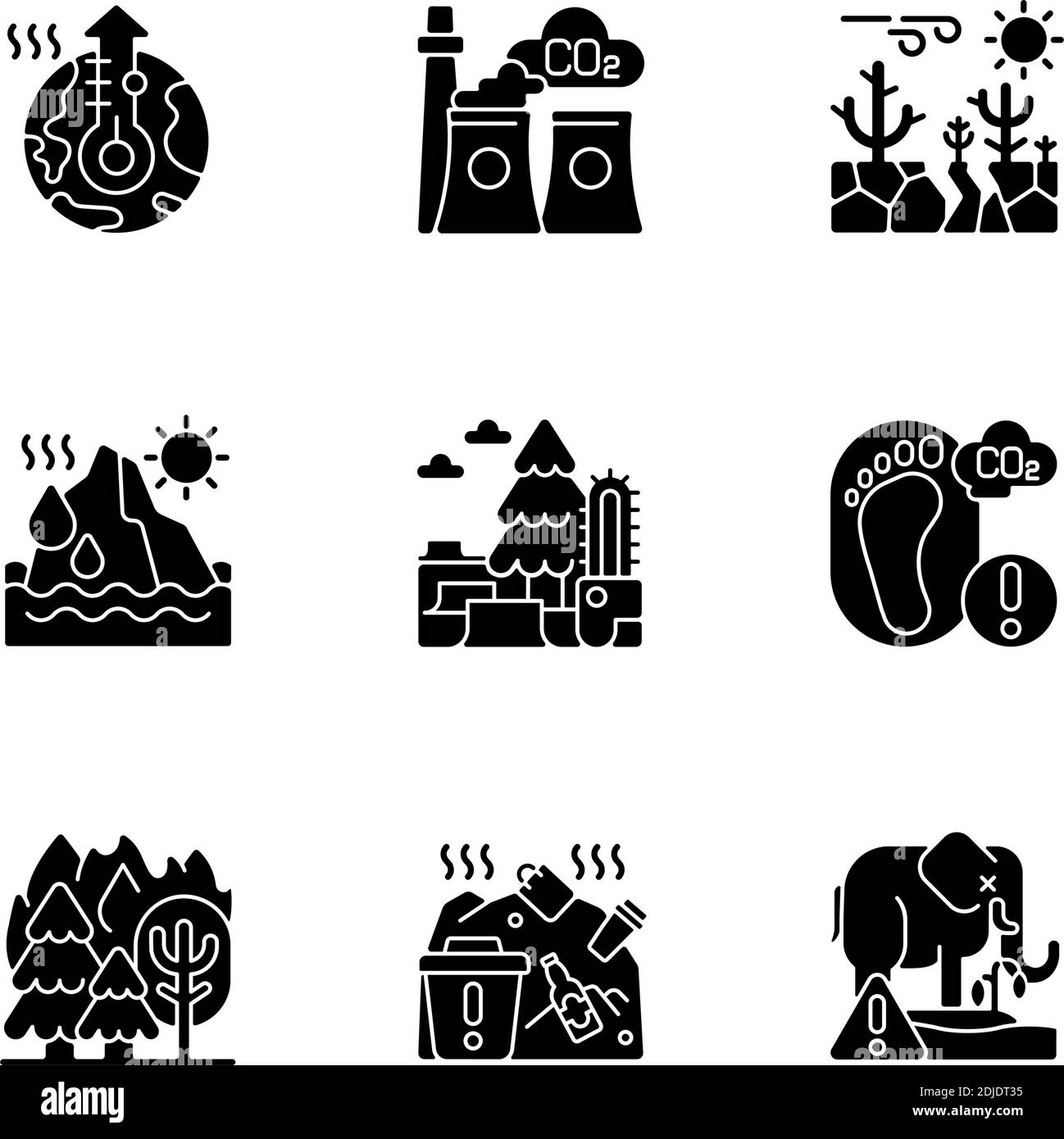 Global warming black glyph icons set on white space Stock Vector Image ...