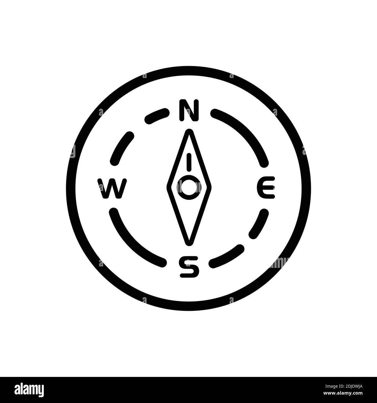 Compass. North direction. Weather outline icon in a circle. Isolated